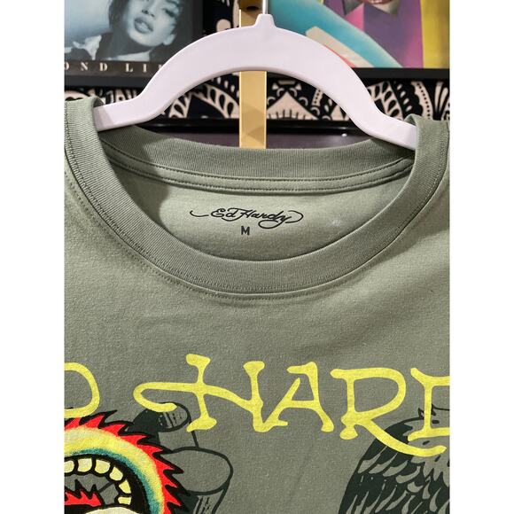 Ed Hardy Y2K Streetwear Dragon Panther Tattoo Short Sleeve Tee Olive Medium - Picture 2 of 7